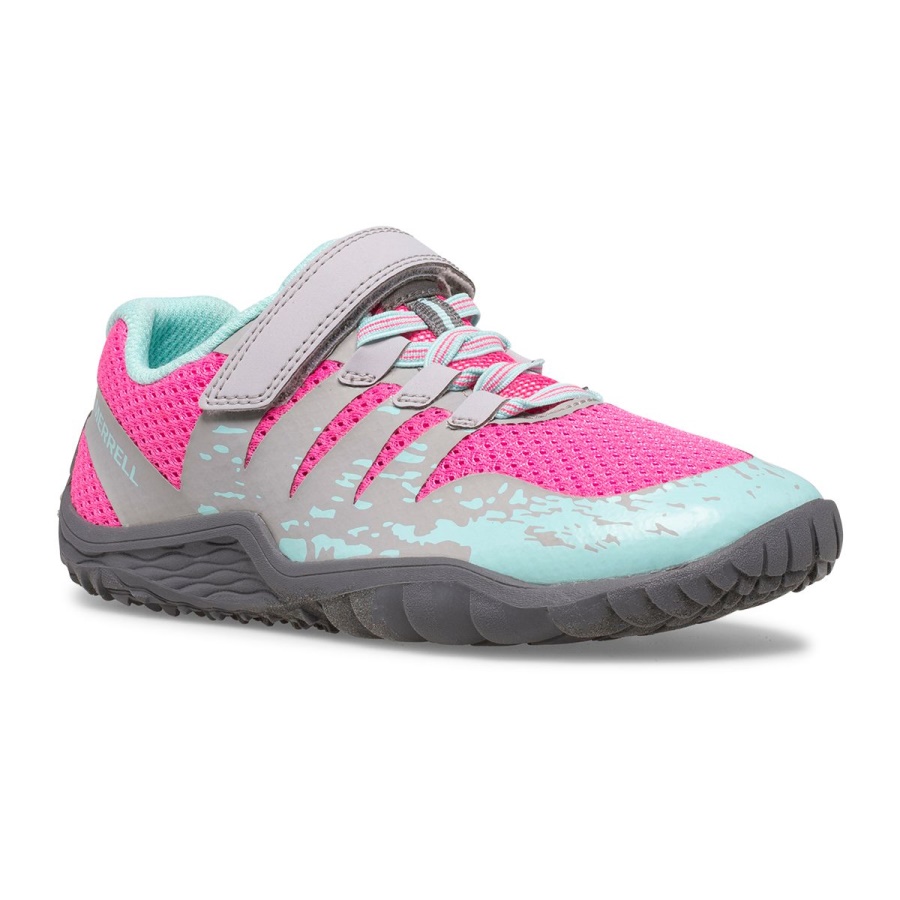 Merrell Big Kid's Trail Glove 5 A/C Shoe Grey-Hot Pink-Turq